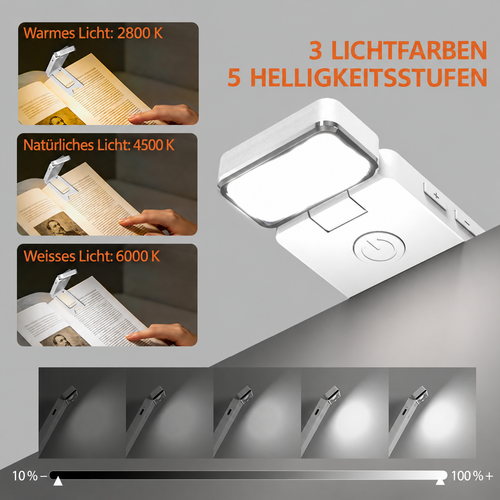 Tragbare LED-Klemmleuchte mit drei Lichtfarben und fünf Helligkeitsstufen