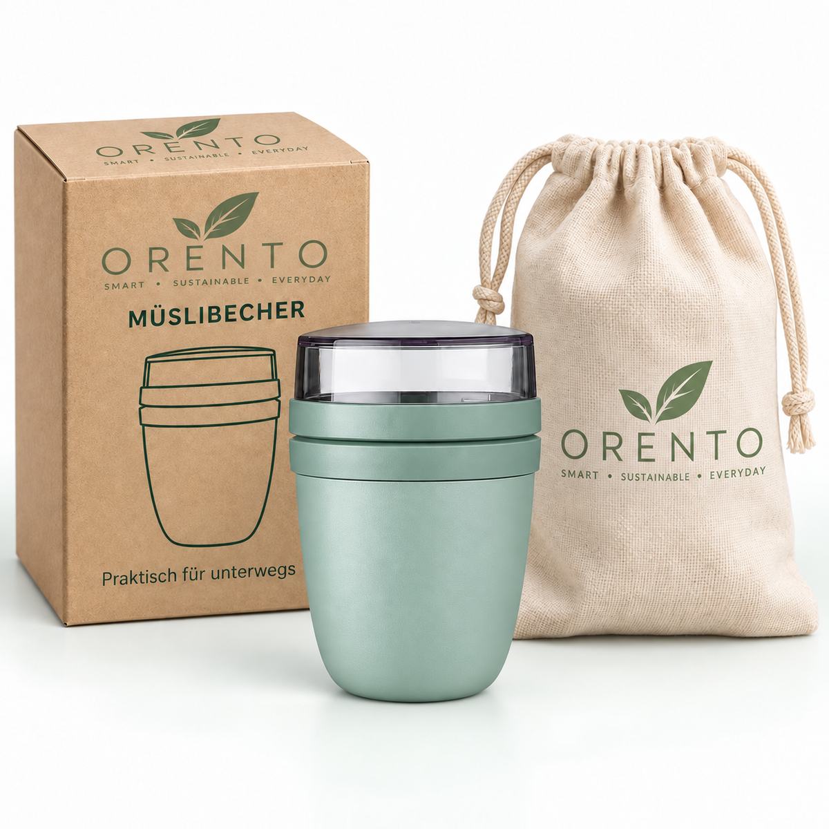 Orento Müslibecher mit Verpackung und Stoffbeutel