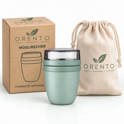 Orento Müslibecher mit Verpackung und Stoffbeutel